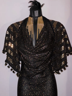 gold and black sequined stripe shoulder wrap