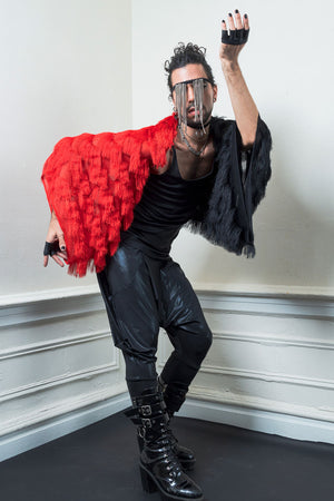 Red and Black Fringe Kimono Shrug