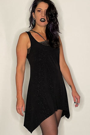 NYHTA Black Shimmery Asymmetrical Slip Dress - Made to Order