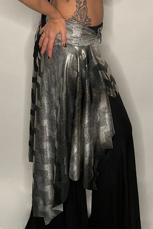 Metallic Chevron Asymmetric Layering Skirt