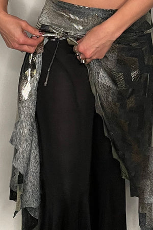 Metallic Chevron Asymmetric Layering Skirt