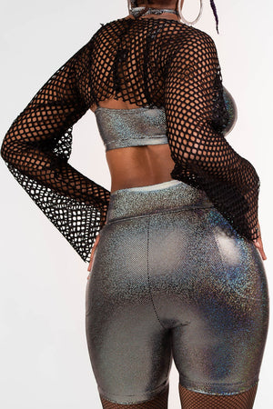 The Ultimate Bike Shorts in the Silver Large-Dot Hologram
