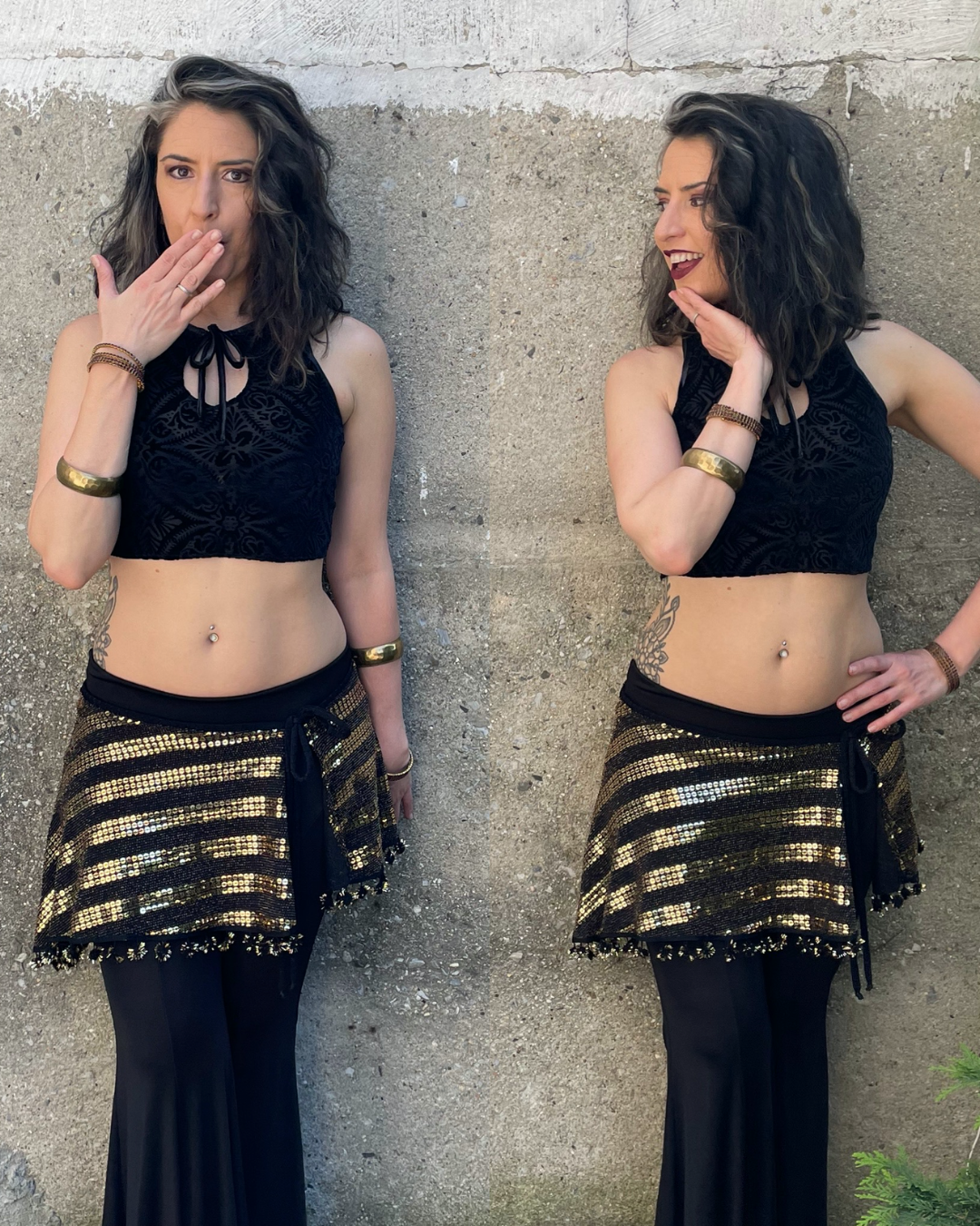 Gold and black striped sequin hip wrap
