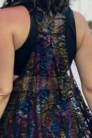 Metallic Rainbow Lace Festival Dress with Fringe