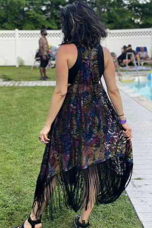 Metallic Rainbow Lace Festival Dress with Fringe