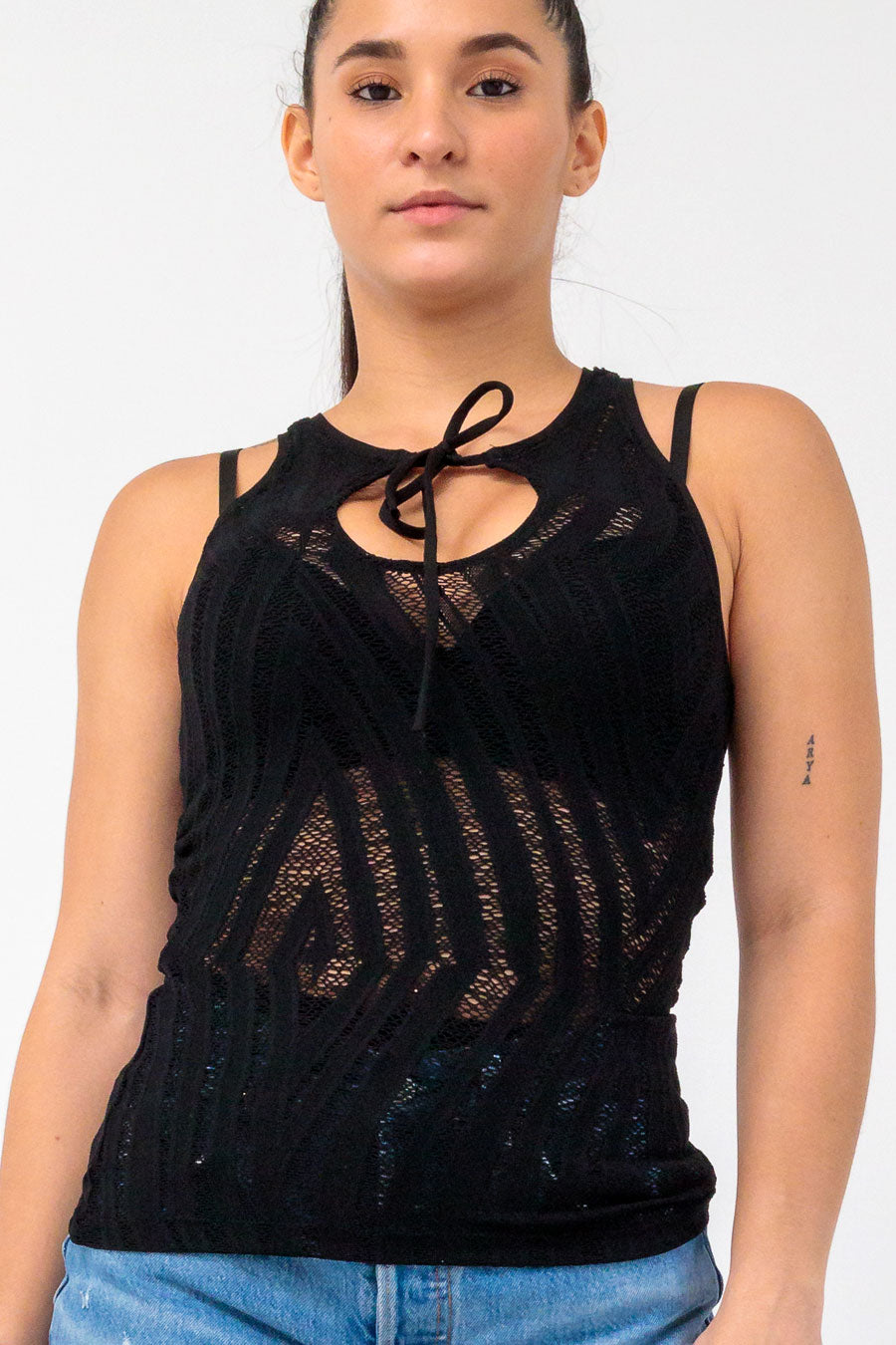 Cara Mia Lace Racer Top with Ties - Black Animal Lace -limited edition