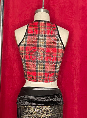 Cara Mia Cropped Top with Ties - Shimmery Flocked Plaid