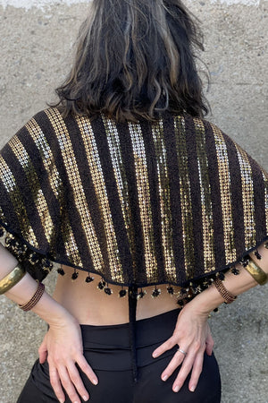 gold and black sequin convertible shrug and wrap