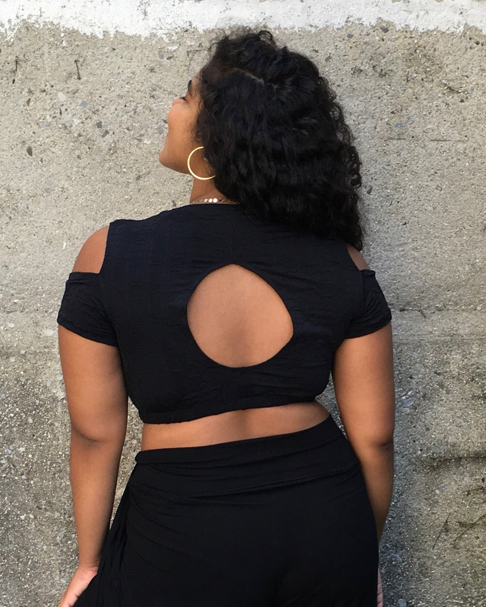 black textured rayon cropped top for women ethically made