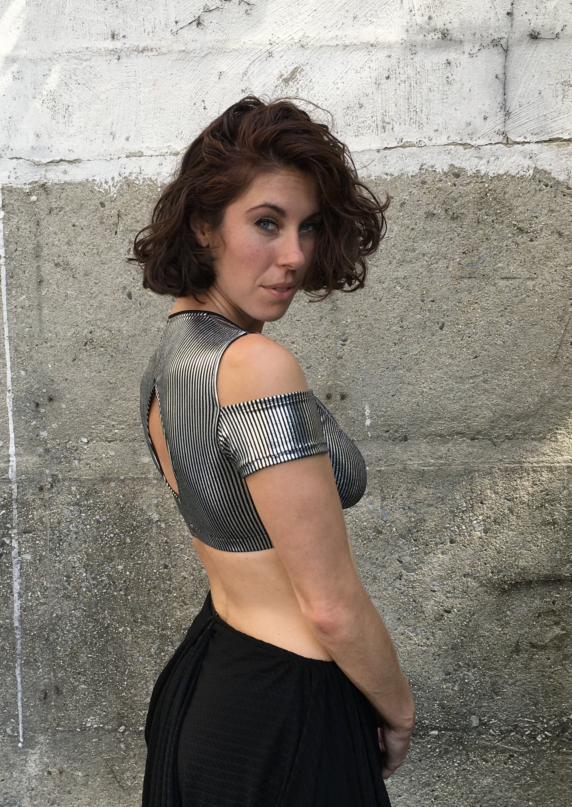 cold shoulder women's crop top metallic for festival fashion