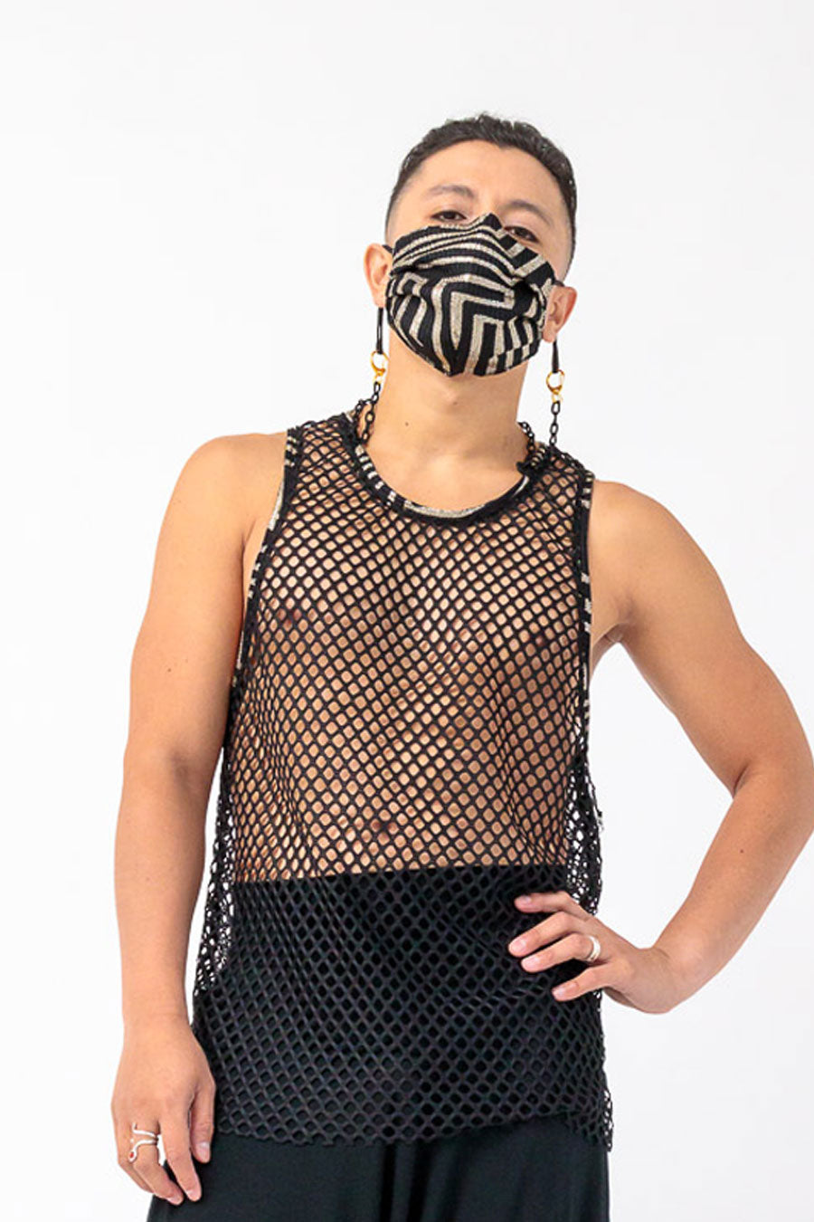gold and black metallic fabric face mask
