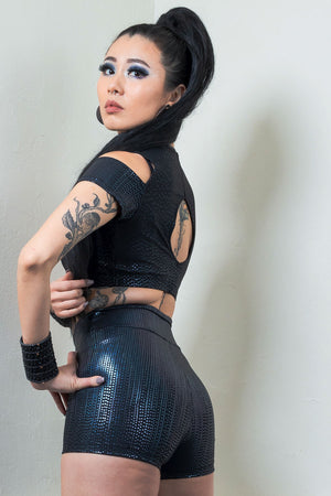 Matrix Sweetheart Neckline Crop Top with Cut Outs
