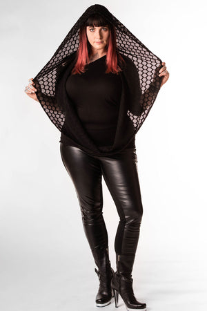 Black Honeycomb Textured Lace Empire (Hooded Infinity Scarf)