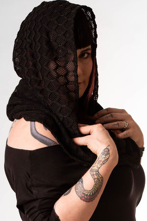 Black Honeycomb Textured Lace Empire (Hooded Infinity Scarf)