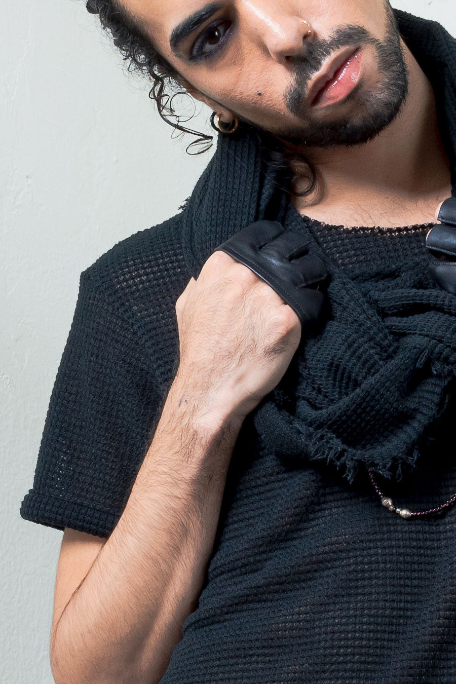open knit short sleeve t-shirt in black unisex