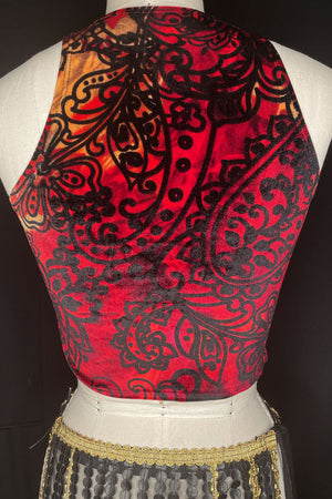 women's printed velvet croptop red and black