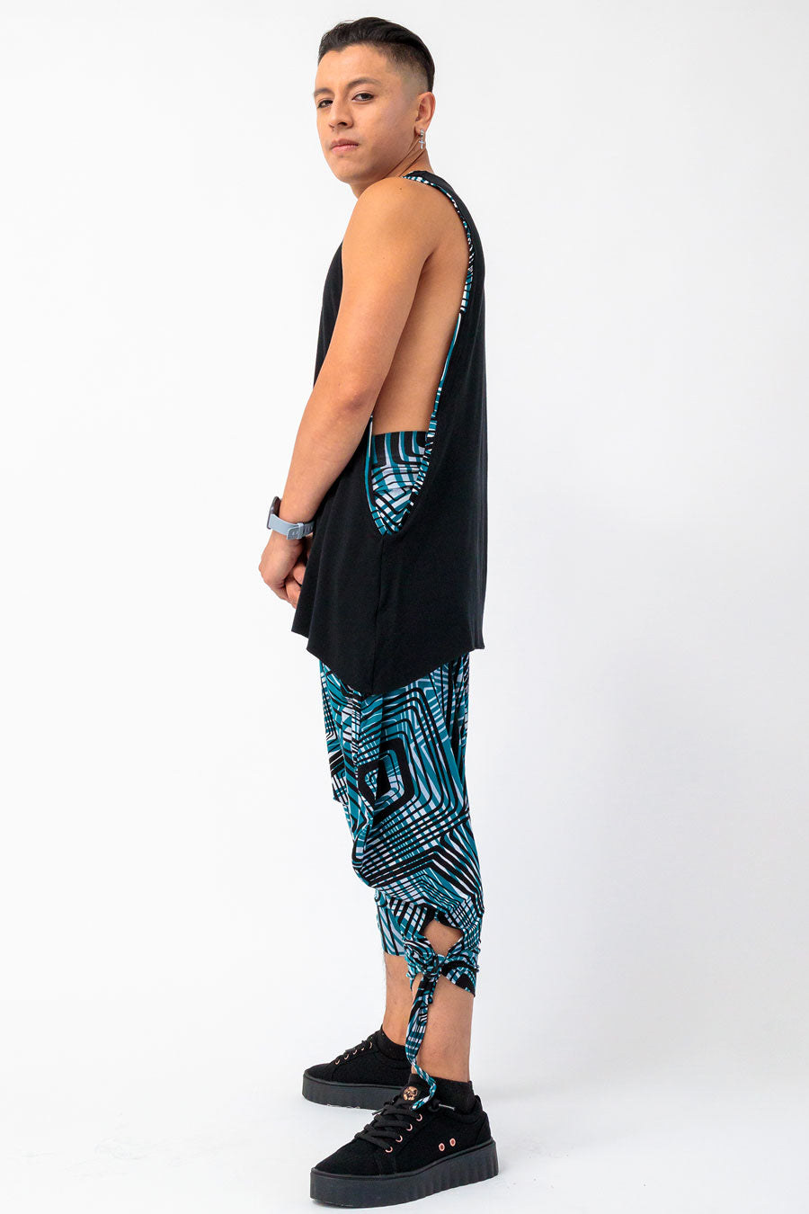 blue priinted capri harem pants with pockets ethically made